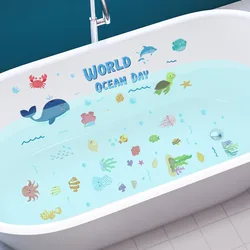 Cartoon Whales Stickers Sealife Wall Stickers for Kids Room Bathroom Home Decor Waterproof Animal Mural Art Diy Toilet Decal