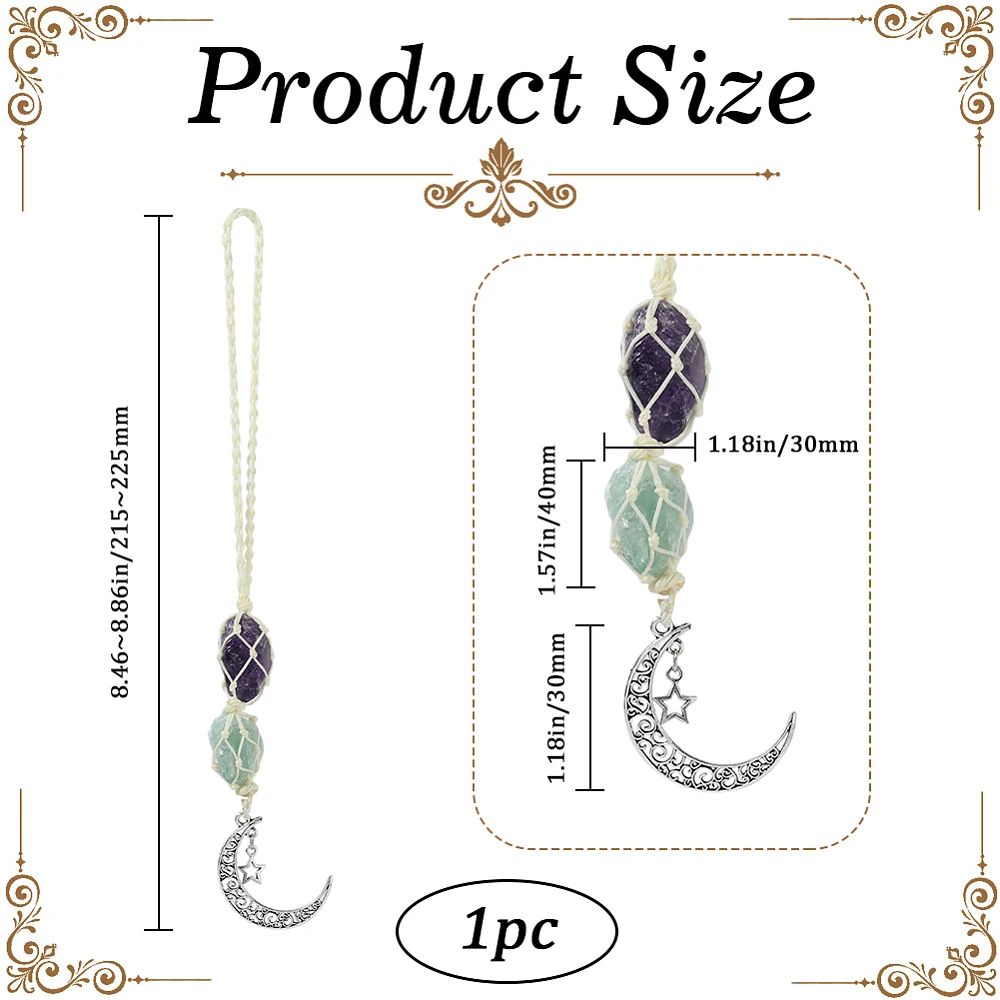 Hanging Car Charms Amethyst Green Aventurine with Dangling Moon Star Pendant Rearview Mirror Decorations Car Charm Accessories