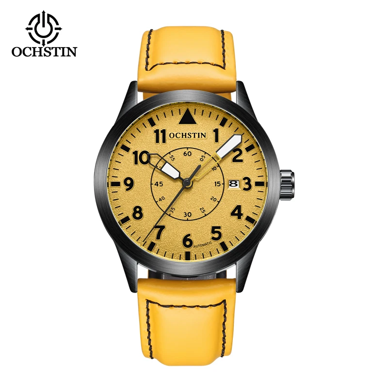 Ochstin Mechanische Mannen Horloges Top Merk Luxe Autometic Klok Mannelijke Geel Nieuwe Mode Kalender Klassieke Lederen Band Relogio