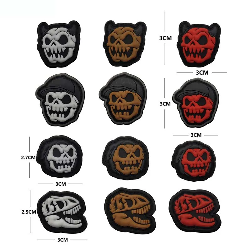 2 Stück/Set, Totenkopf-Dinosaurier-Moraleabzeichen, 3D-PVC-Aufnäher mit Haken, taktisches Gummiemblem, militärischer Aufkleber für Rucksack, Mütze, Jacke. – Detail 4