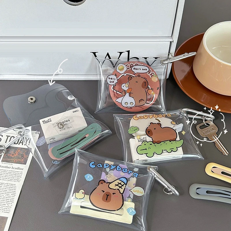 Cute Cartoon Capybara Mini Coin Bag Transparent Coin Purses Cartoon Lovely Wallet Portable Waterproof Clear Coin Storage Bag