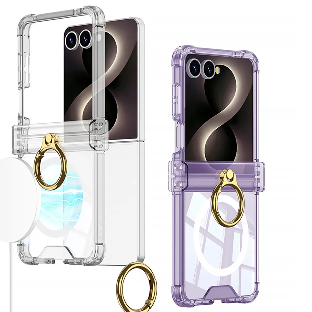 Transparent Airbag Ring Holder Magnetic Wireless Charging Phone Case For Samsung Galaxy Z Flip 8 Flip8 ZFlip8 Flip8 5G