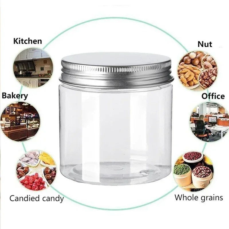 6Pcs 400g Width Mouth Storage Jar With Lid Clear Empty Cosmetic Food Containers Household Kitchen Jars For Seasoning Honey Candy