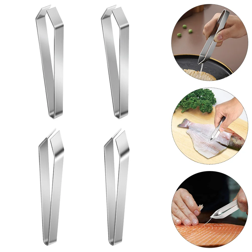 

6 Pcs Stainless Steel Fishbone Tweezers for Electronics Hair Removal Slant Pig Remover Kitchen Supplies Cooking Set