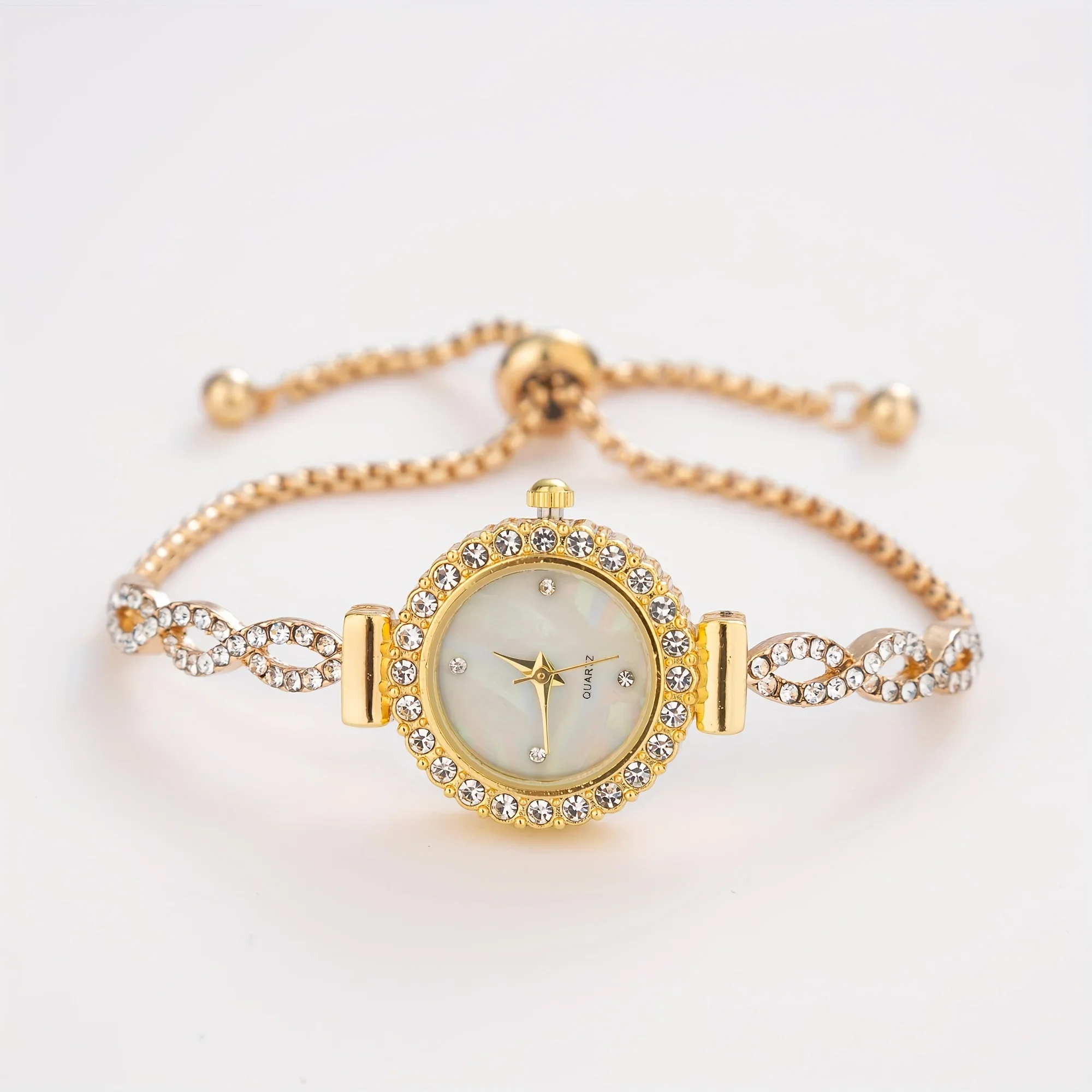Women's Watch Luxury Rhinestone Quartz Bracelet Watch Elegant Iridescent Dial Analog Wrist Watch