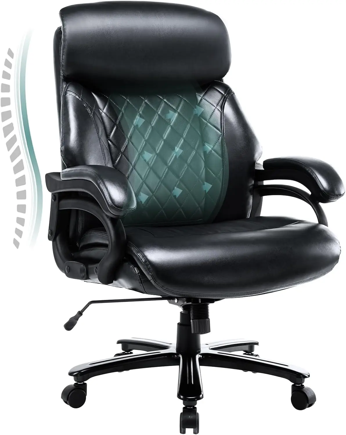 

Big And Tall Office Chair 400Lbs, Heavy Duty Wide Home Desk Chair, High Ba Ergonomic Leather Computer Executive Chair -Diamond