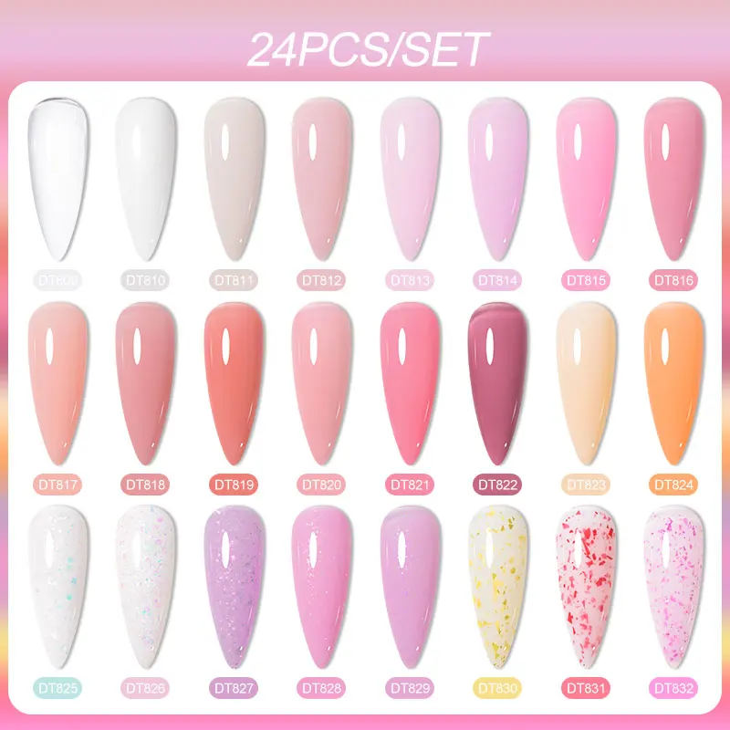 

MEET ACROSS 24Pcs/Set Quick Extension Gel Nail Polish Nude and Glitter Finger Prolong Construction Gel Varnish Nail Art Manicure