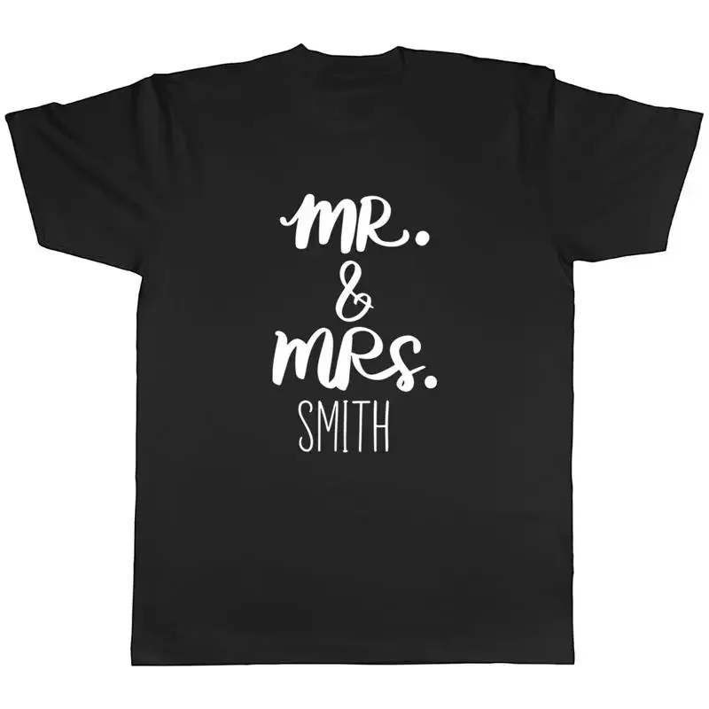 Personalised Mr & Mrs Mens T-Shirt Any Surname Wedding Couples Unisex Tee Gift