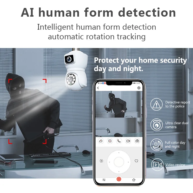 Dual Eye wireless 5G light bulb style security camera WIFI home indoor APP mobile remote monitor view 2