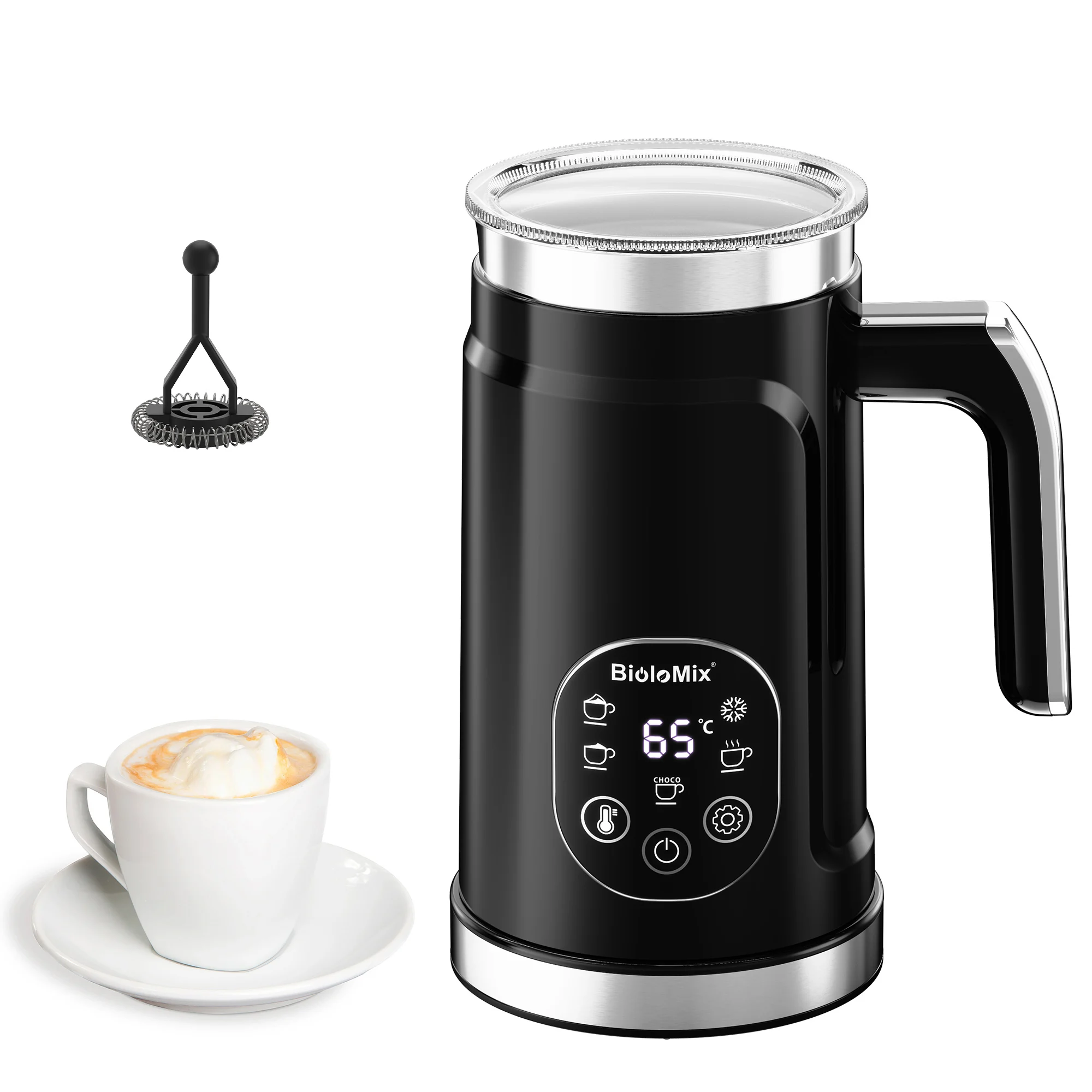 CoffArt by BioloMix 5-in-1-Milchaufschäumer mit verbessertem LED-Display und Touchscreen, Heiß- und