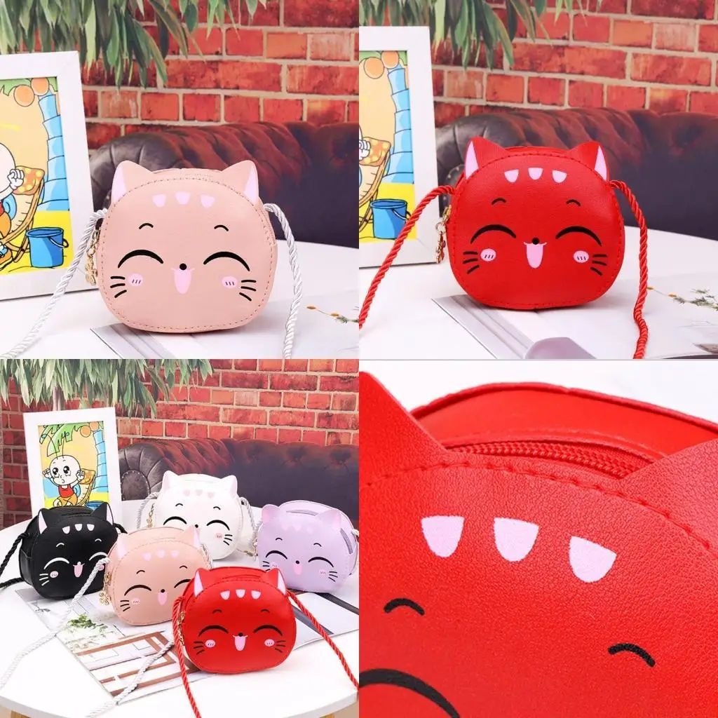 

X90D Kids Girls Lovely for Cat PU Leather Shoulder Bag Crossbody Purse Coin Purse