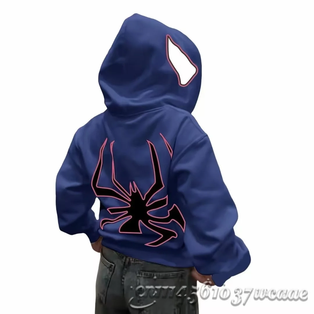 Fashion Unisex Multi‑Color AutumnWinter Spider Print Zip‑Up Hoodie Big Back Spider Print Street Couple Zip Jacket FamilyMatching
