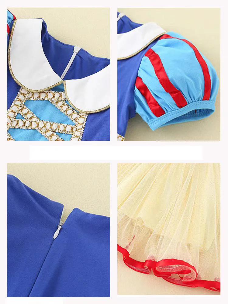 Children\'s Halloween Princess Cosplay Party Dress Summer Snow White Girl Birthday Clothes Dress+Butterfly headband Kids Clothing