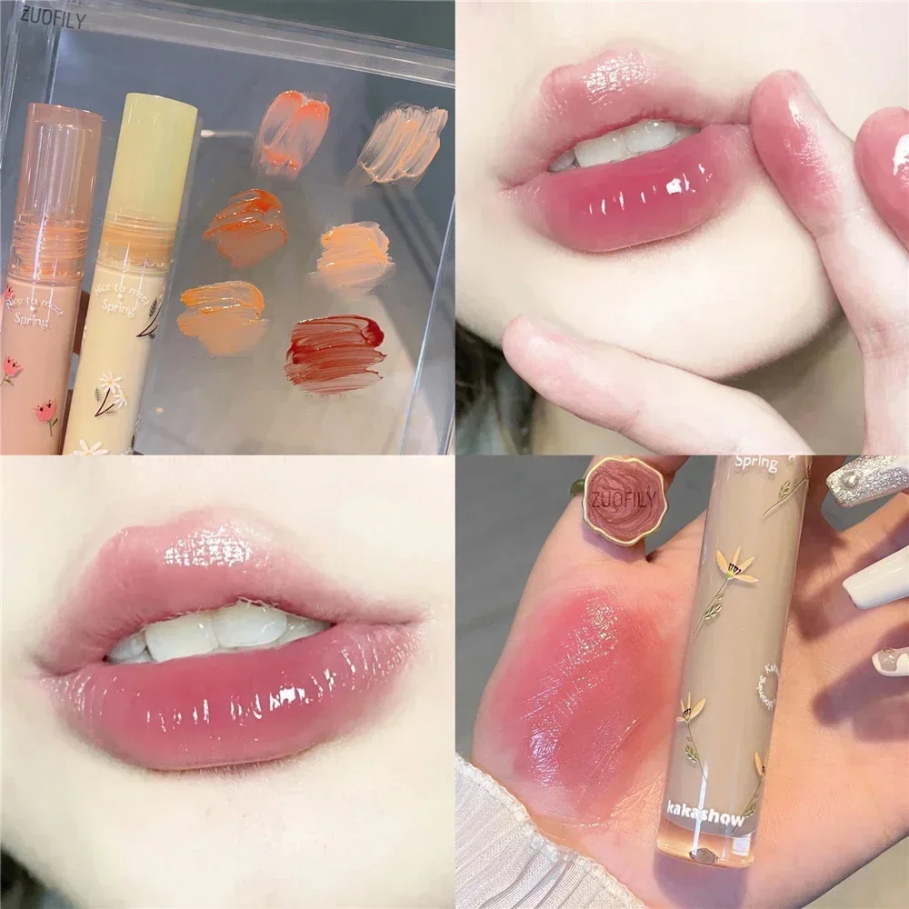 Heallor specchio acqua lucidalabbra smalto per labbra vetro trasparente olio per labbra rossetto liquido impermeabile Nude Brown Clear Tint Makeup