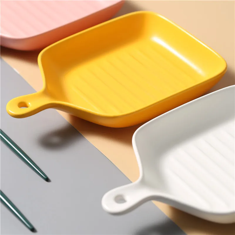 

Nordic Creative Plate Household Oven Baking Plate Simple Ceramic Handle Plate Western Food Plate Net Red Tableware