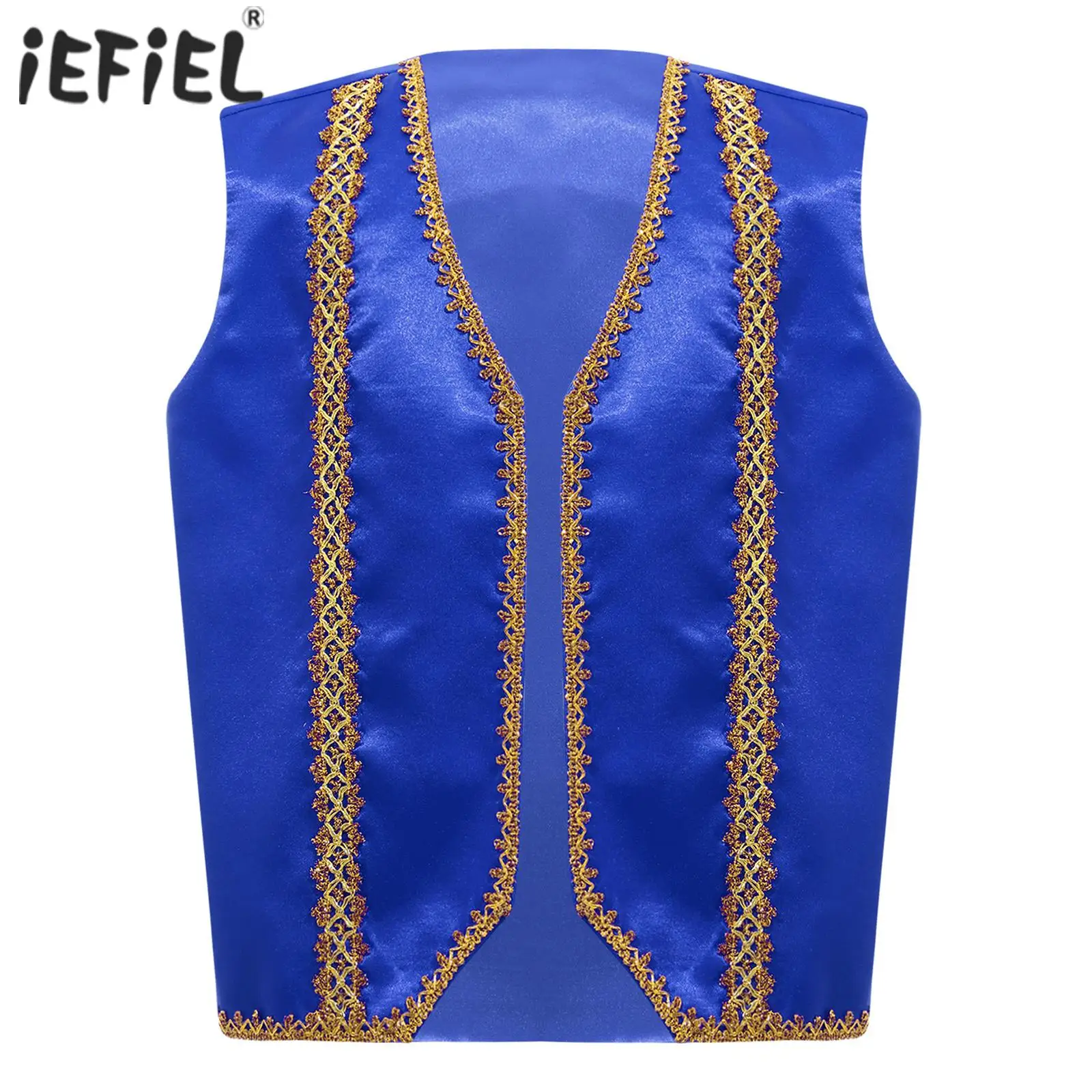 Kids Circus Prince Cosplay Costume Medieval Steampunk Tailcoat Golden Trim Adorned Role Play Genie Vest Gothic Jackets Waistcoat