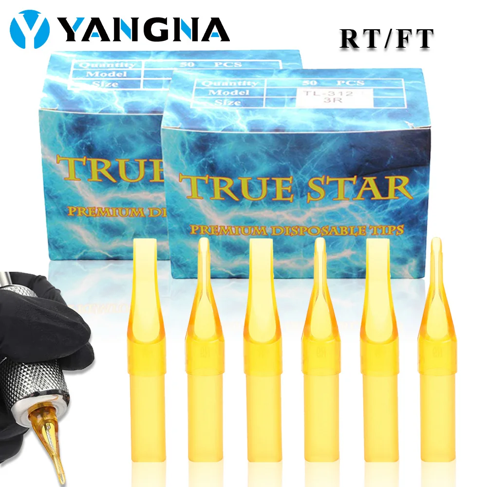 

50/100Pcs Yellow Tattoo Needle Tips Sterilized Plastics Needle Tubes for Tattoo Machine Gun and Needles Open Tips RT/FT/DT