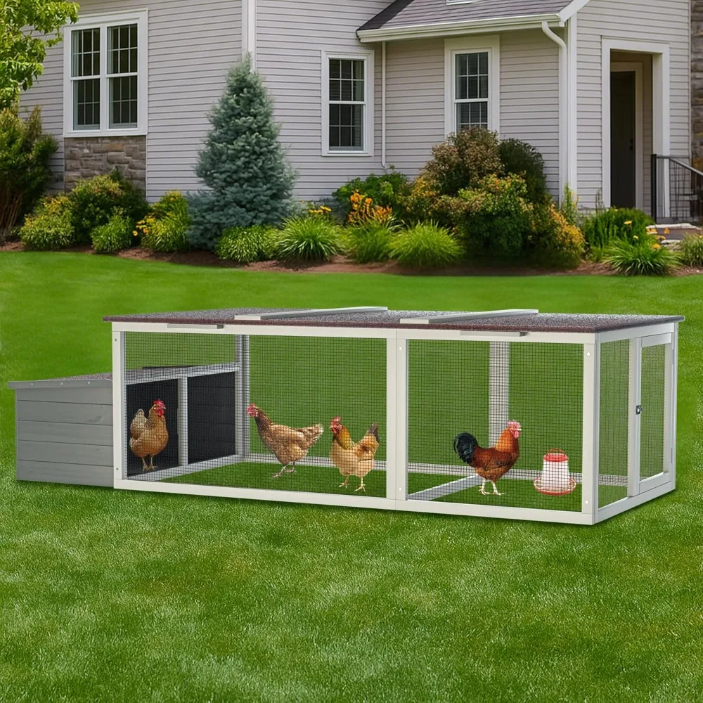 

20.93ft² wooden chicken coop with nesting box, weatherproof asphalt roof hen house, walk-in poultry cage for backyard farm, sec
