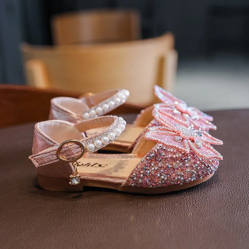 Girls Dress Shoes Children\'s Sequins Sandals Mary Janes Flower Wedding Party Bridesmaids Shoes Glitter Princess Ballet Flats