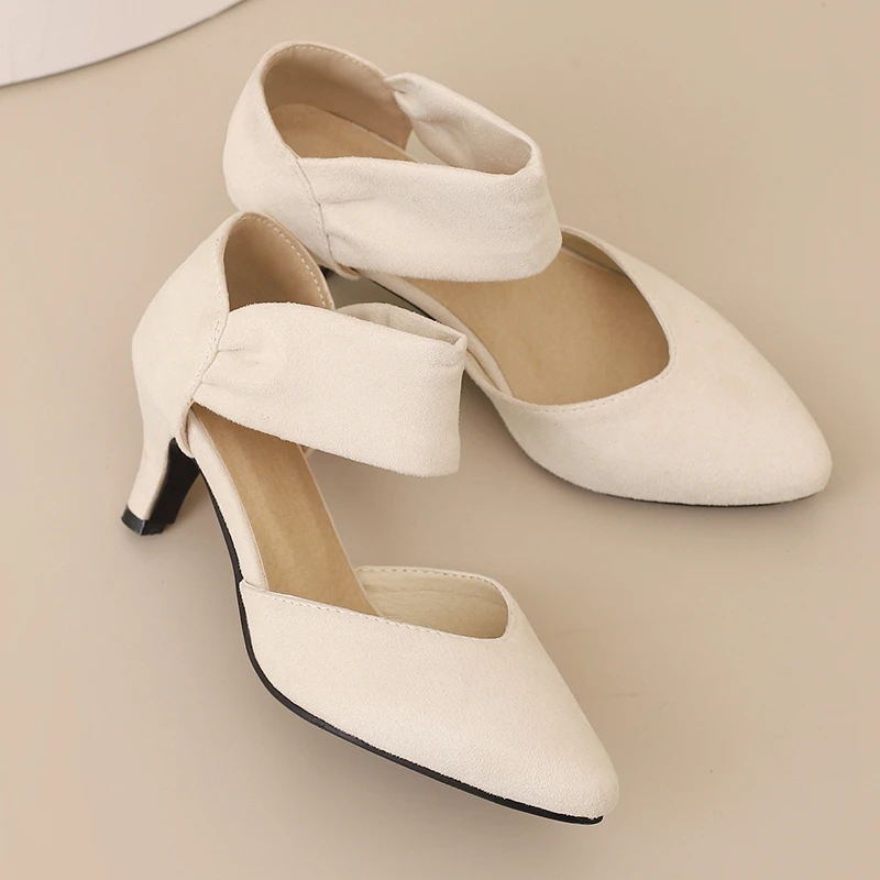 ASILETO 2024 Summer New Design Women Pumps Flock Pointed Toe Small Heels 6cm Large Size 47 48 Classic Daily Female Shoes