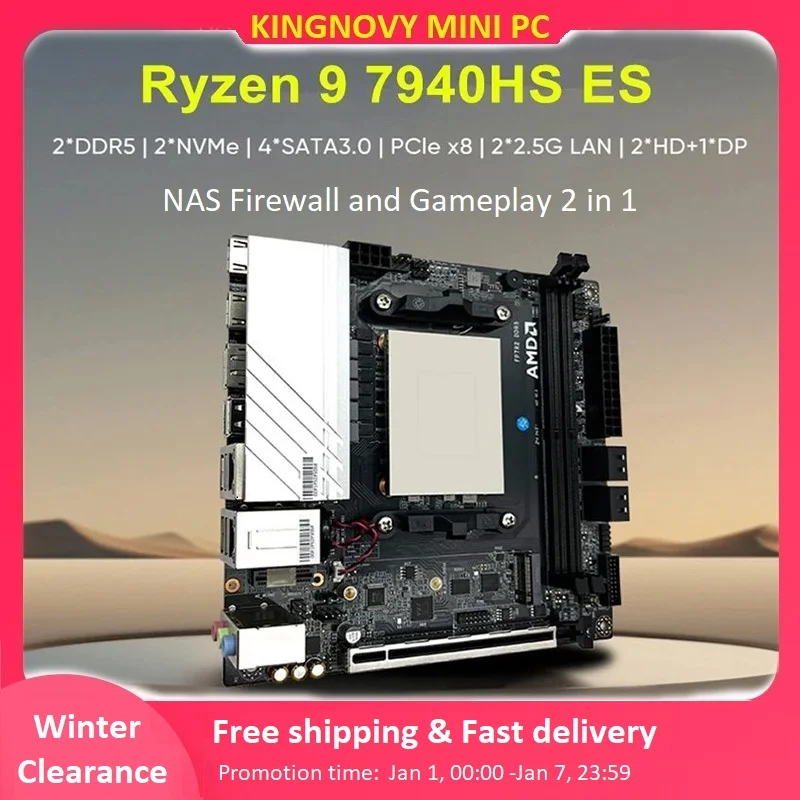 Topton AMD Gaming Motherboard Ryzen 9 7940HS ES 7840HS ES 2xNVMe 4xSATA PCIEx8 2xDDR5 NAS Mainboard 2x2.5G LAN ITX Firewall