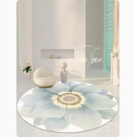 Modern Advanced Carpet with Round Flower, Floor Mat for Desk, Balcony, Bedroom, Non-Slip Decorative Mat