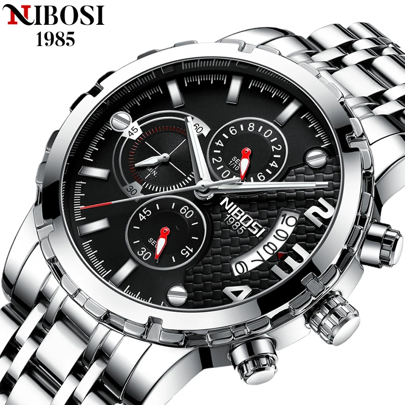 NIBOSI Brand Luxury Man watch Stainless Steel  Casual Quartz Wristwatches Waterproof Watch For Men Luminous Men's watches Clock