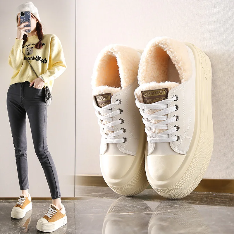 2024 new winter women's shoes plus fleece warm slip-on canvas comfortable sports and leisure board