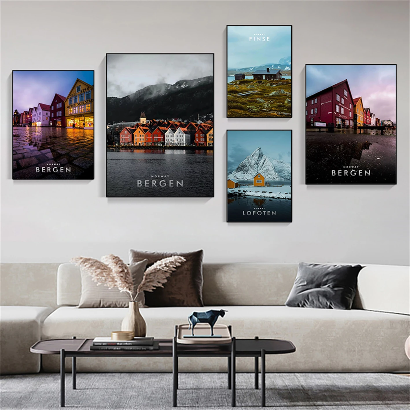 

Aurora Mountain Modern Decorative Wall Painting, Norway Travel City Art Canvas Print Poster, Suitable for Living Room Home Decor