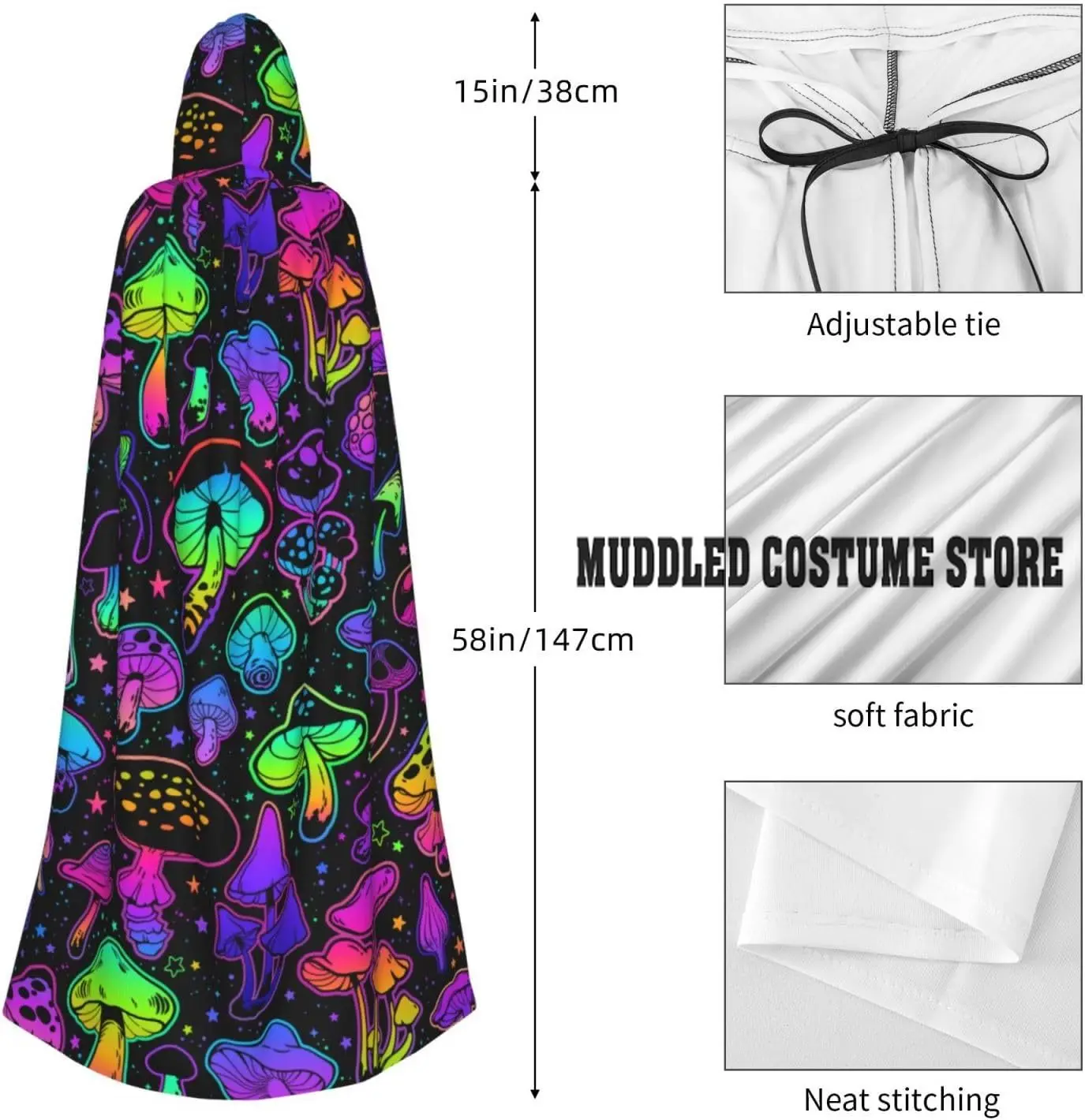 فطر مخدر للجنسين الكبار مقنعين عباءة أشباح الرأس لأزياء الهالوين التنكرية