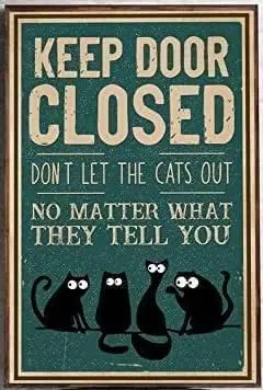 WellDGS Keep Door Closed Kids Cat Personalized Signs -  Funny Tin Wall Art