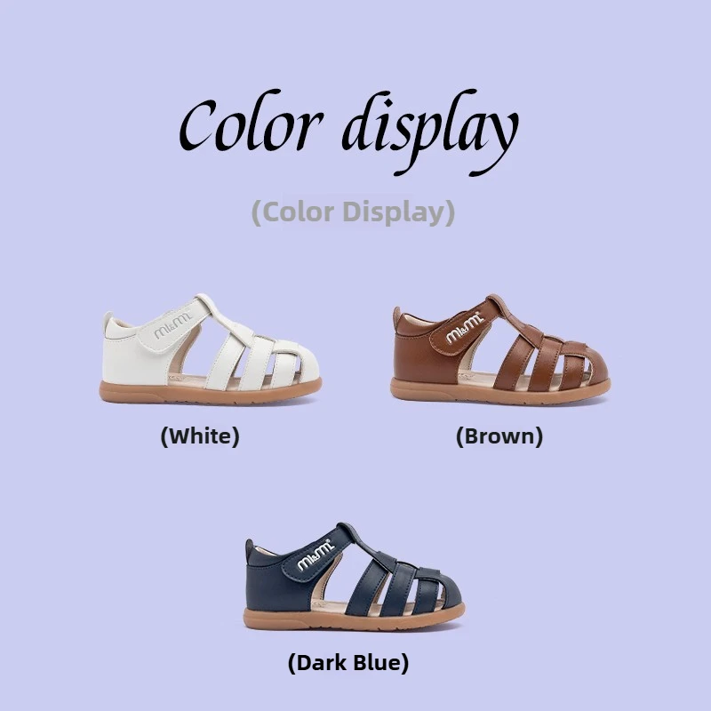 M1&M2 Kids Genuine Leather Sandals Girls Rome Braid Boys Cowhide Anti-slip Soft Bottom Breathable Beach Shoes Anti-kick Footwear