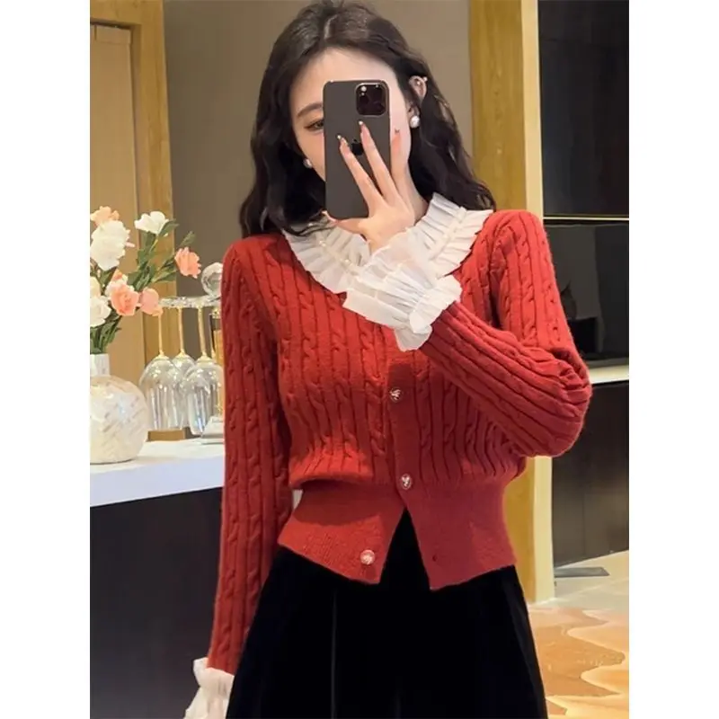 High End and Super Good-looking Thick Soft and Sticky Sweater for Women's New Style with Inner Lining and Bottom Knit Cardigan