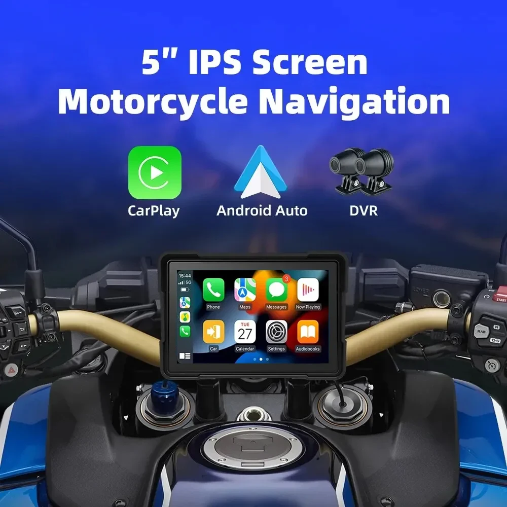 Autonevee Motorcycle Carplay WaterProof 5 inch WiFi Wireless Android-Auto DVR Monitor Dash Camera GPS Navigation TPMS Bluetooth