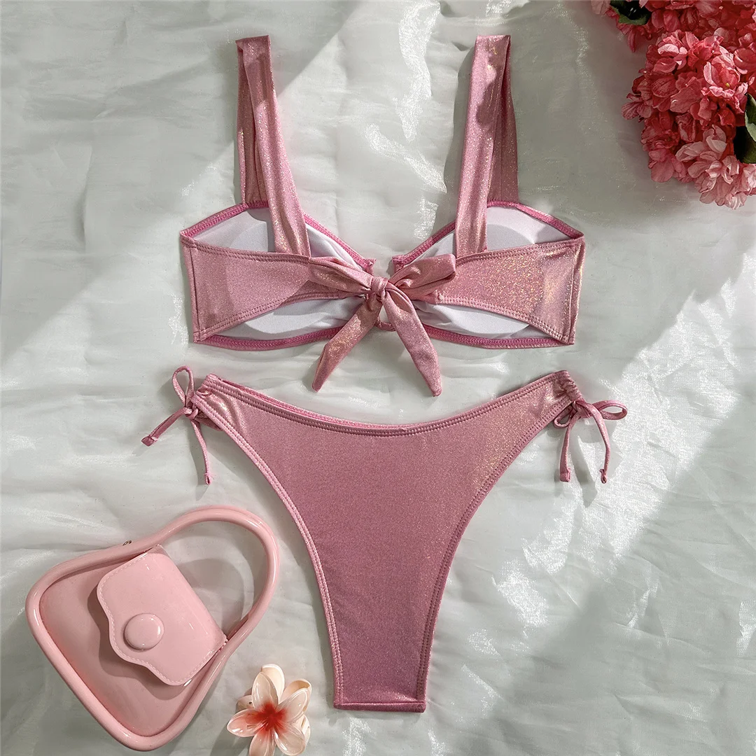 U-förmiger glitzernder, glänzender Bikini, zweiteiliger Damen-Bikini, Damen-Badeanzug, brasilianischer Badeanzug, Bather V7564 – Detail 10