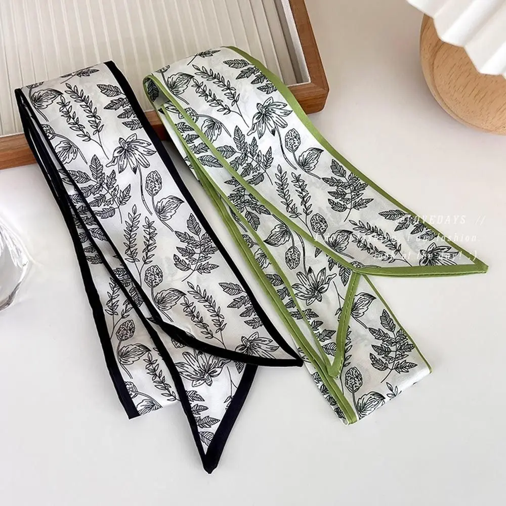 

Neck Scarf Headscarf Bag Scarfs Accessories Leaf Flower Printed Scarf Hair Bands Satin Silk Scarf Women Hair Ribbon