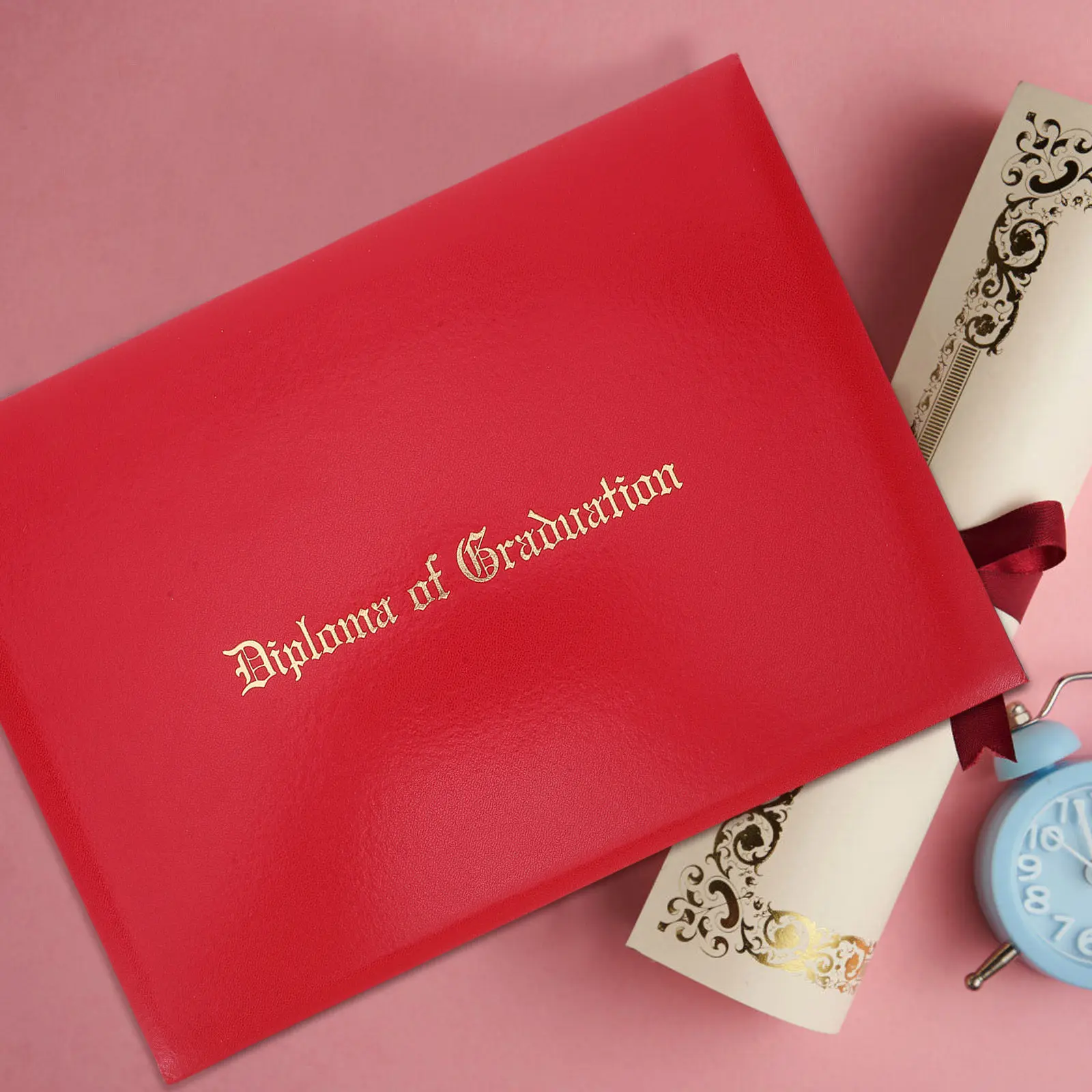 Graduation Diploma Cover Leatherette Padded Certificate Holder A4 Size Red College Degree Recognition Folder Certificate Cover