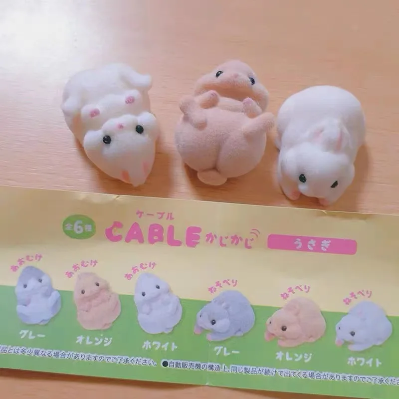 Original YELL Gashapon Cute Anime Capsule Toys Flocked Rabbit Data Cable Decoration Figurine Kawaii Mini Action Figure Gift