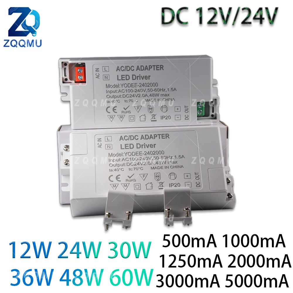 LED Driver DC 12V 24V 12W 24W 30W 36W 48W 60W Transformer Constant Voltage Power Supply for LED Strip Light Overload Protection