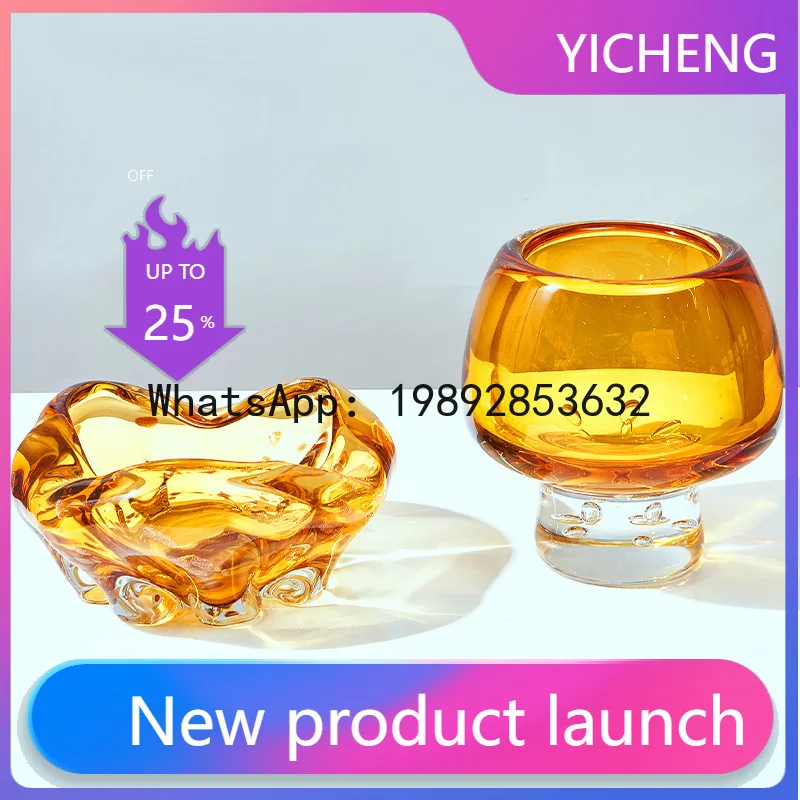 PYJ New Chinese Light Luxury Amber Glazed Ornament Fruit Plate Living Room Coffee Table Snack Plate