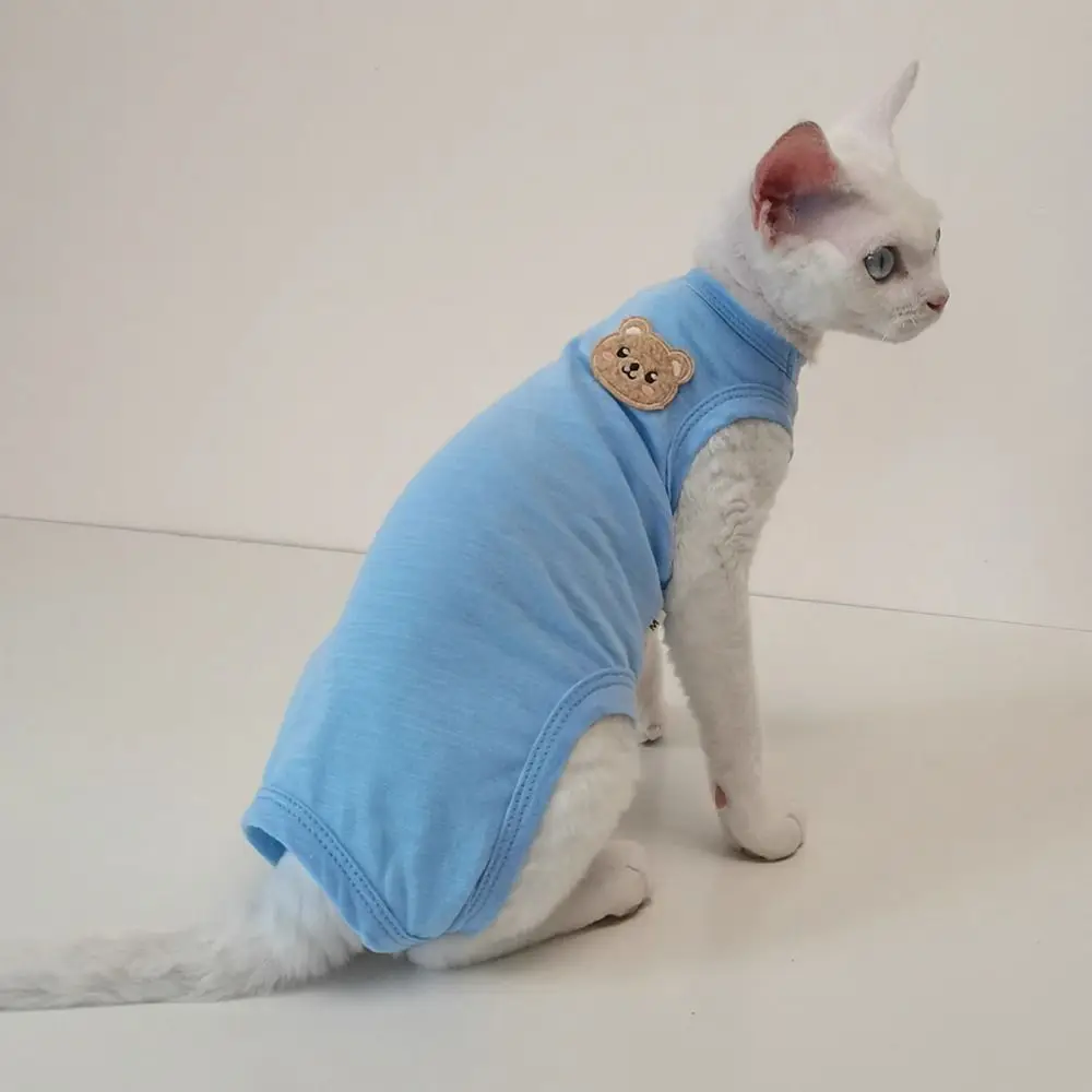 Breathable Sphynx Cat Clothes Daily Wear Four Legged Clothes Cat Apparel Cat Bodysuit Anti Licking Pets Round Collar Vest Indoor