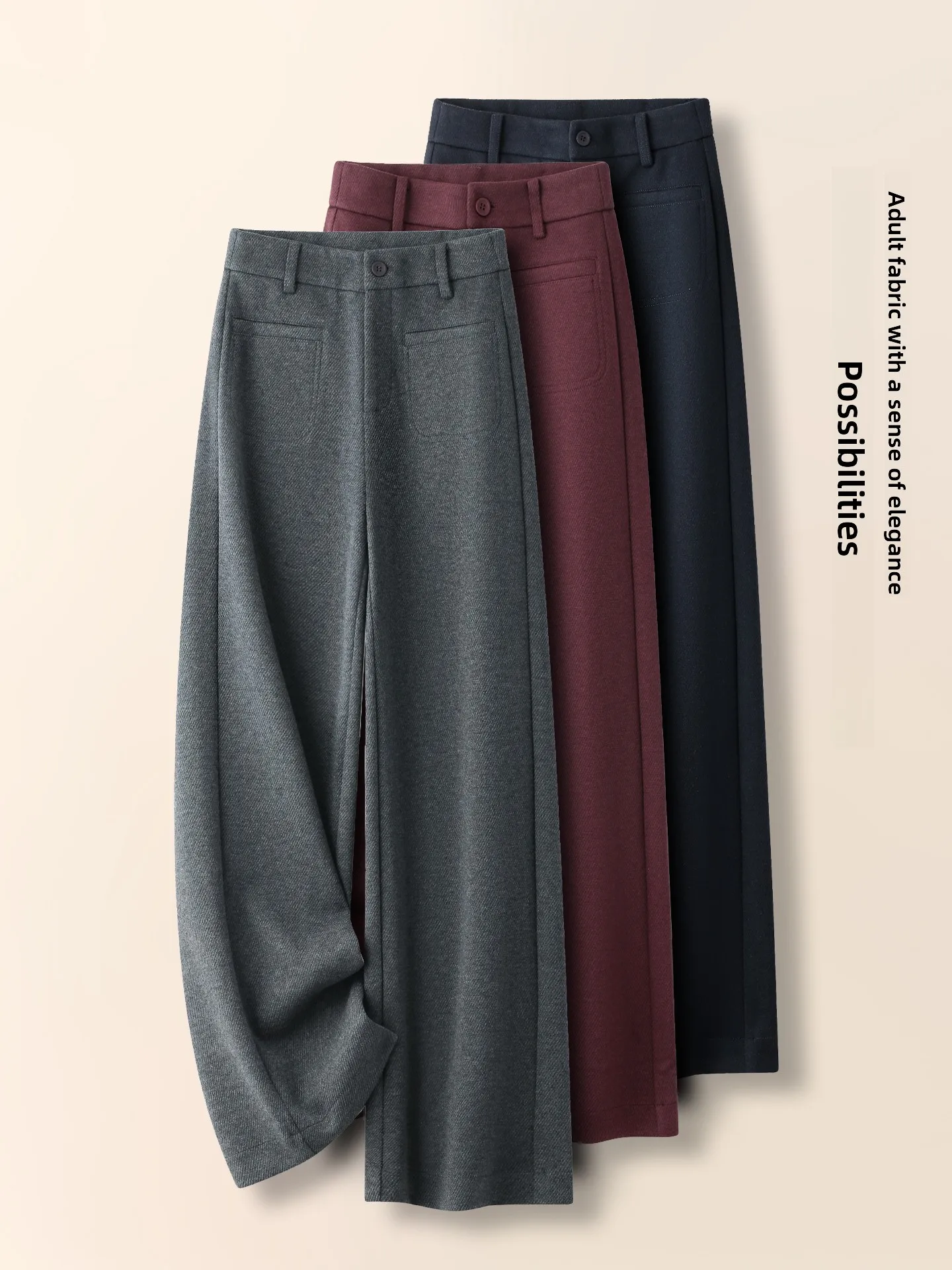 High Waist Fleece Lined Acetate Wool Straight Leg Pants Women's Autumn Winter New Style Casual Narrow Wide Leg Pants