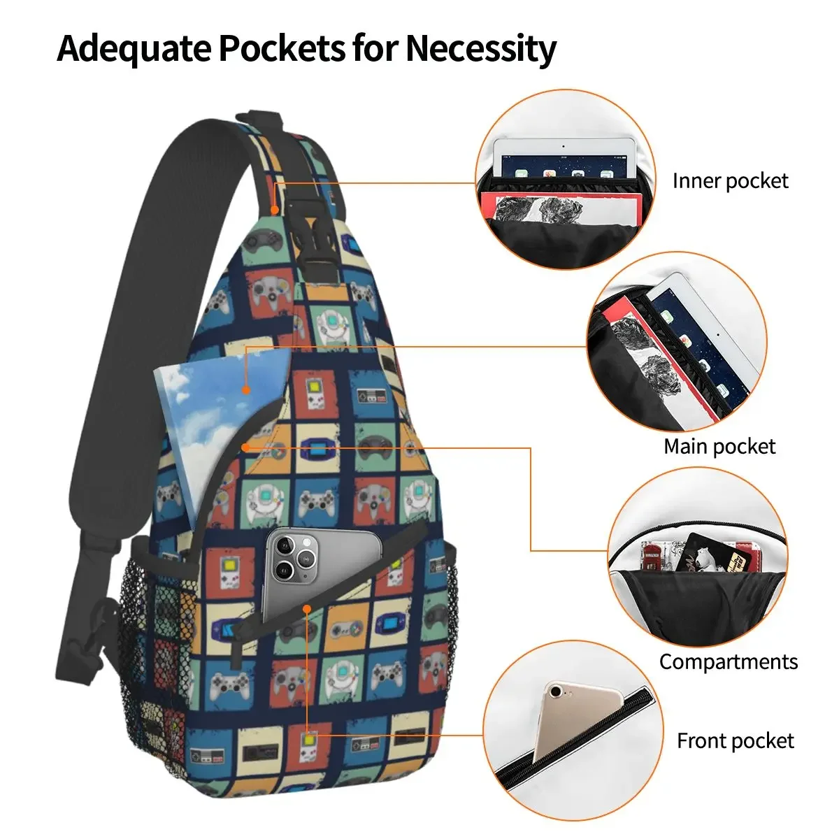 Gaming Generations Sling Backpack Sling Bag Hiking Traveling Chest Bag Daypack Men Fashion Crossbody Backpack Shoulder Bag Pouch