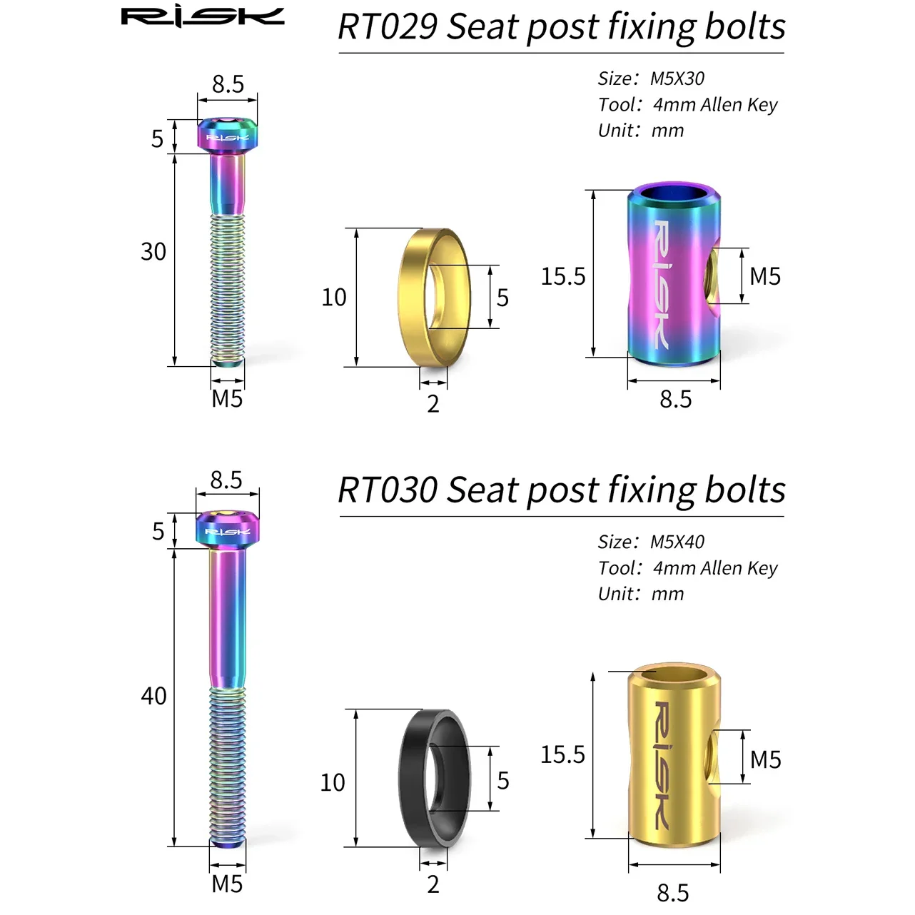 Bicycle Seat Post Fixing Bolts, Titanium Alloy, MTB Road Bike Seatpost, Saddle Fixed Screws, M5 *30, M5 *40, Cycling Accessories