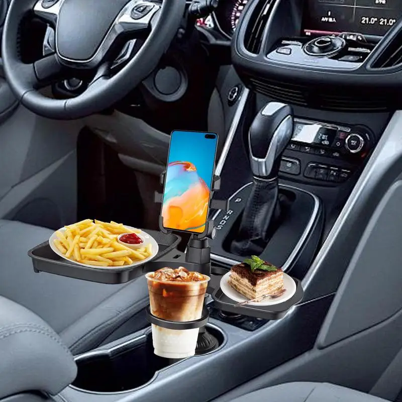 Car Cup Expander 4-in-1 Cup Holder Table Adjustable Travel Food Table Tray Multifunctional Car Holder Expander 360-degree