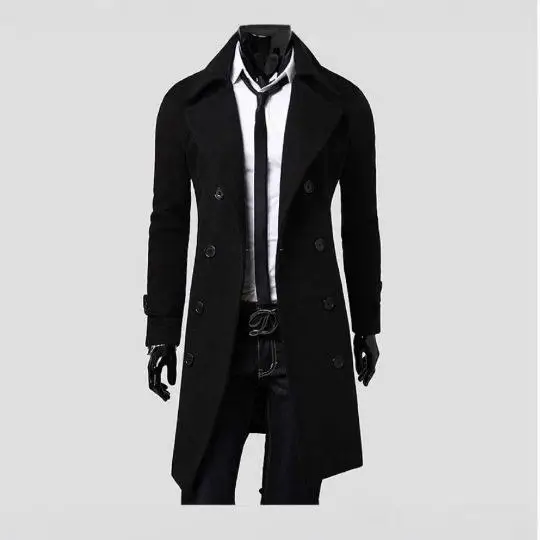 

M5XL 2024 New Men's Mid-Length Double-Breasted Casual Fashionable Woolen Coat Windbreaker CleanFit Style Side Seam Pockets