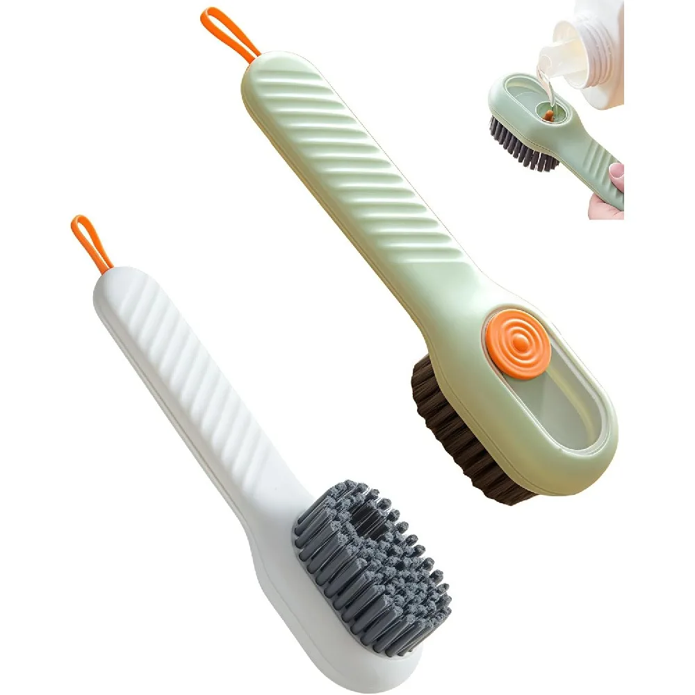 2 Pack Multi-Functional Liquid Dispensing Shoe Brush, Press-Type Automatic Soap Dispensing Laundry Brush for Sneakers, Soft Bristles Won't Damage Shoes (Random Color)