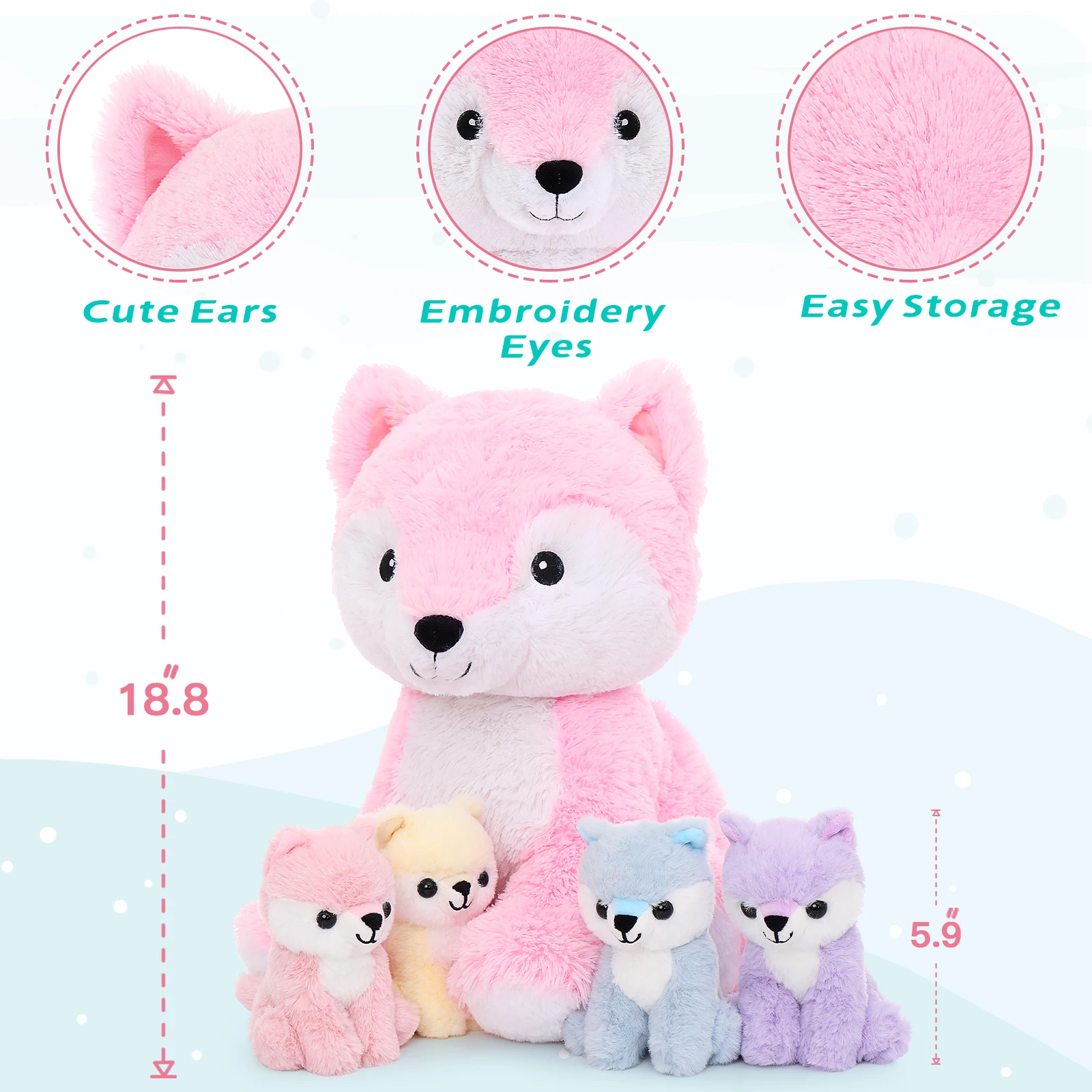 MorisMos renard animaux en peluche avec bébé à l'intérieur, doux 19 pouces peluche renard jouets maman et bébés ensemble, cadeau pour femmes, filles,