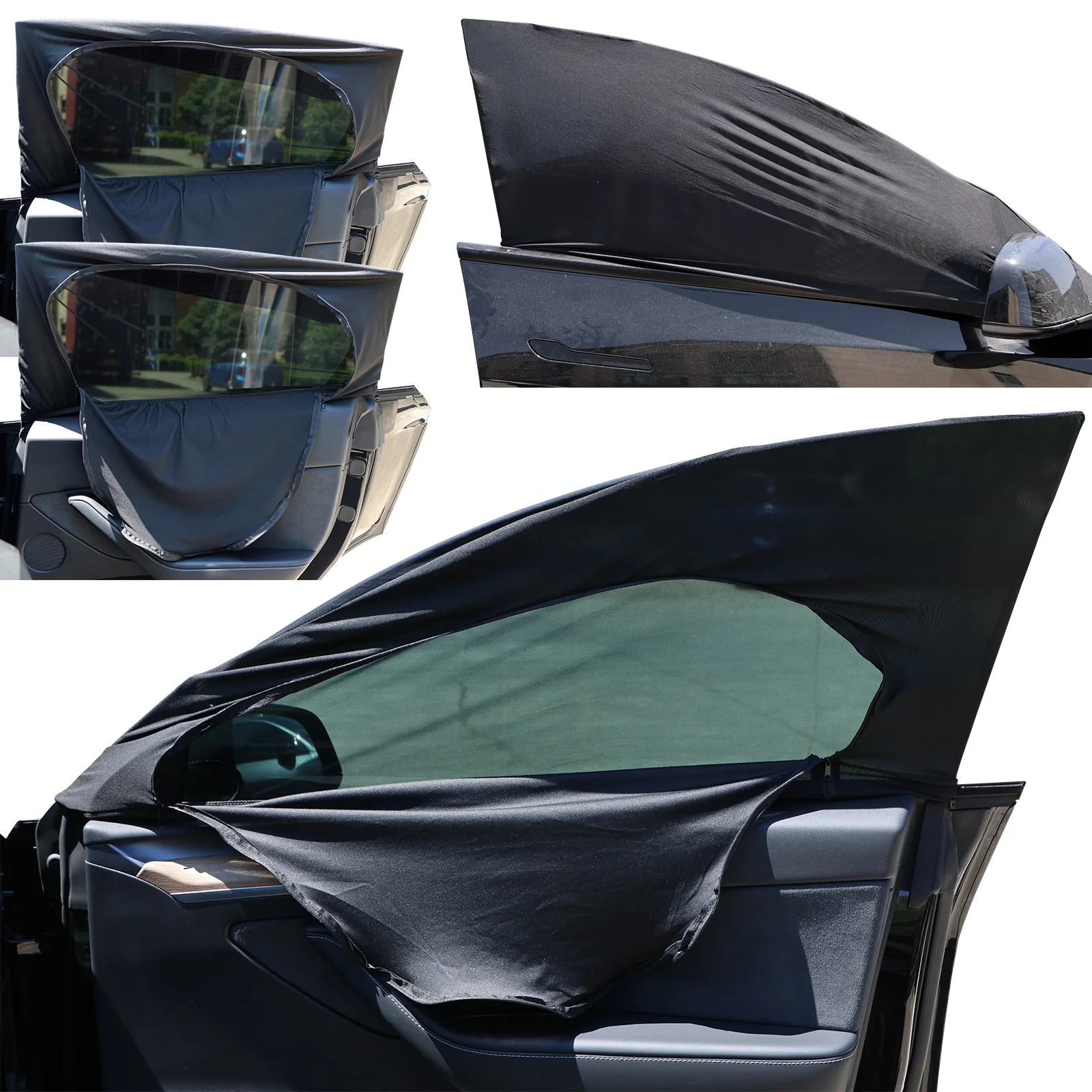 

4Pcs Car Window Shades Stretchy Mesh Car Side Window Sun Shades Zipper Car Window Cover Screen Front/Rear Window Sun Shades