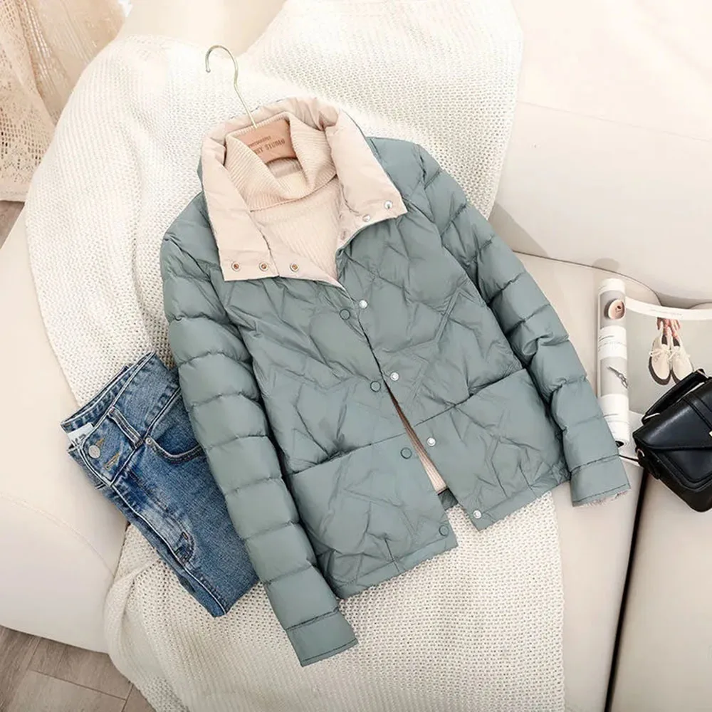 Autumn Winter Women Down Cotton Jackets Ultra Light White Short Coat Casual Female Stand Collar Down Jacket Ladies Warm Outwear